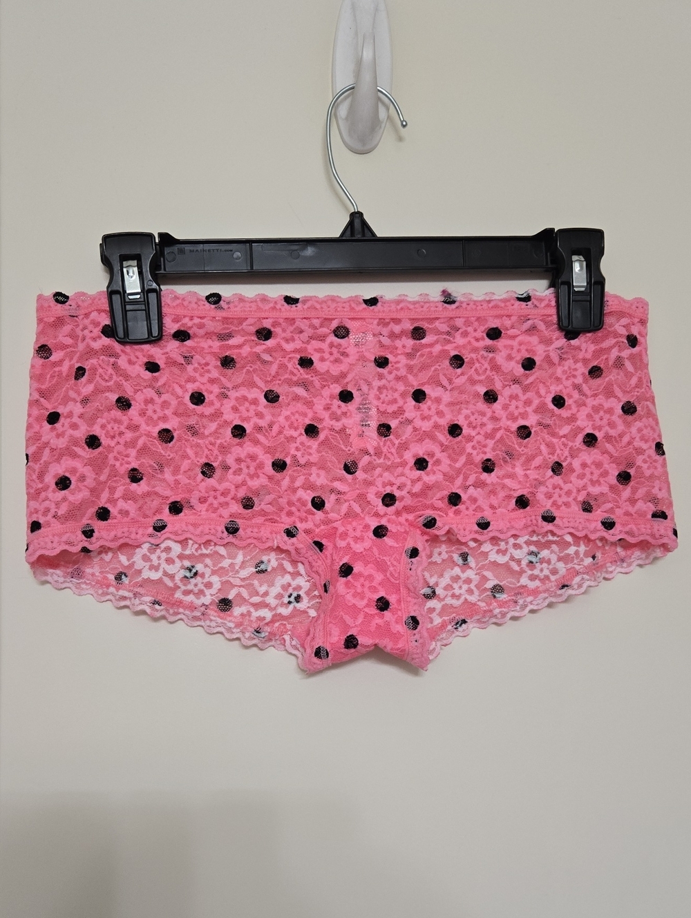 Victoria's Secret Pink Lace Boyshorts with Black Polka Dots